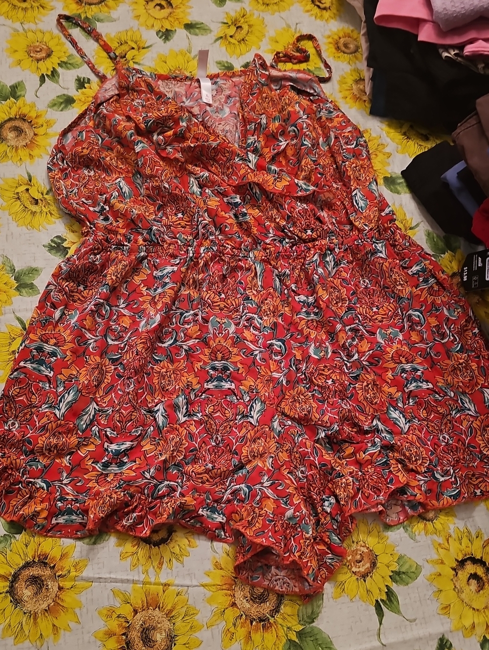 Xhilaration Red Floral Ruffle V-Neck Camisole Romper